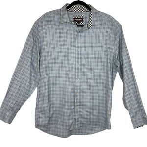 Johnston & Murphy Men's Button‎ Down Shirt Large Blue Brown Plaid Long Sleeve
